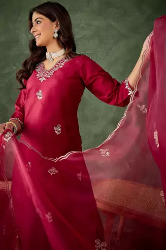 Maroon women kurta pant dupatta set