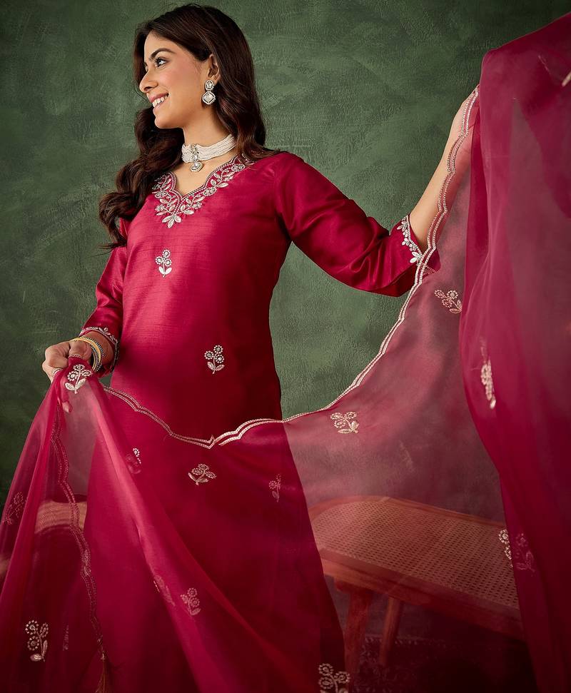 Maroon women kurta pant dupatta set