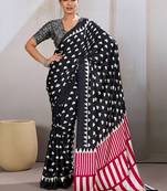 Black printed satin saree