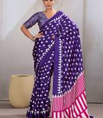 Violet printed satin saree