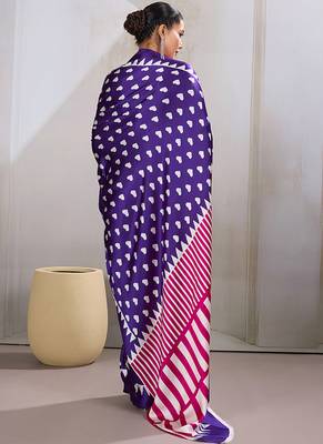 Violet printed satin saree 4