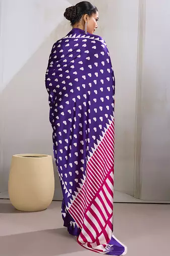 Violet printed satin saree