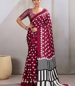 Maroon printed satin saree