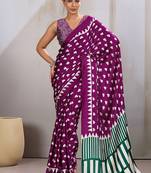 Dark magenta printed satin saree