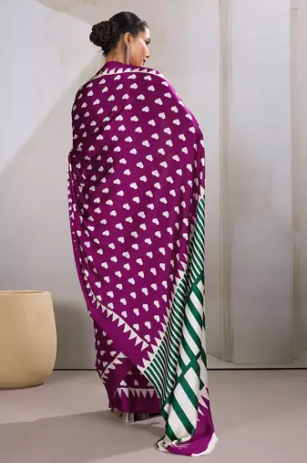 Dark magenta printed satin saree