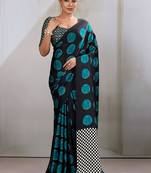 Black & teal satin printed saree