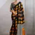 Black & orange satin printed saree