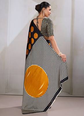 Black & orange satin printed saree 4