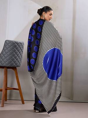 Black & blue satin printed saree 4