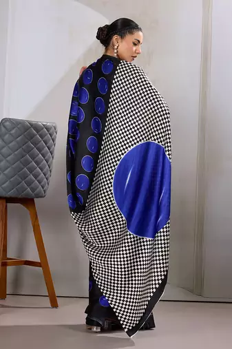 Black & blue satin printed saree