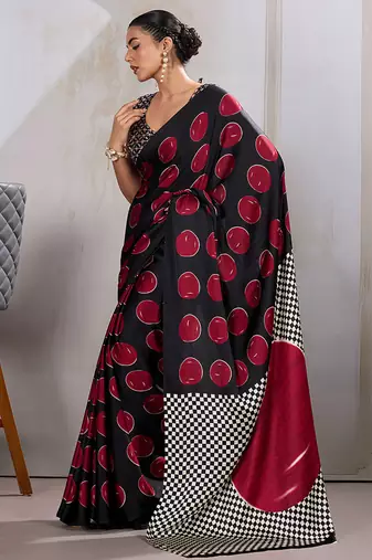 Black & red satin printed saree