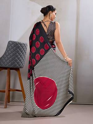 Black & red satin printed saree 4