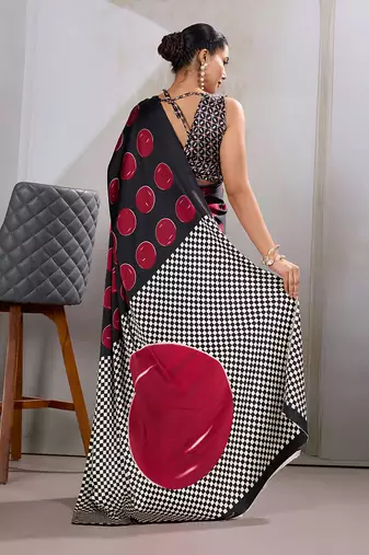 Black & red satin printed saree