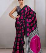 Black & hot pink satin printed saree