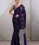 Black & violet satin printed saree
