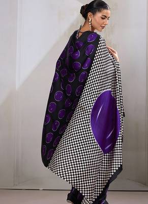 Black & violet satin printed saree 4