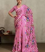 Hot pink printed satin saree