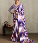 Purple printed satin saree