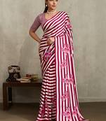 Pink printed satin saree