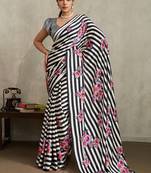 Black printed satin saree