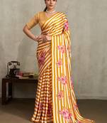 Mustard printed satin saree