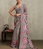 Brown printed satin saree