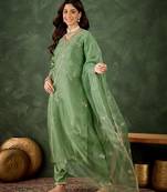 Light green women kurta pant dupatta set