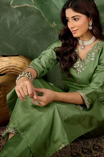 Light green women kurta pant dupatta set