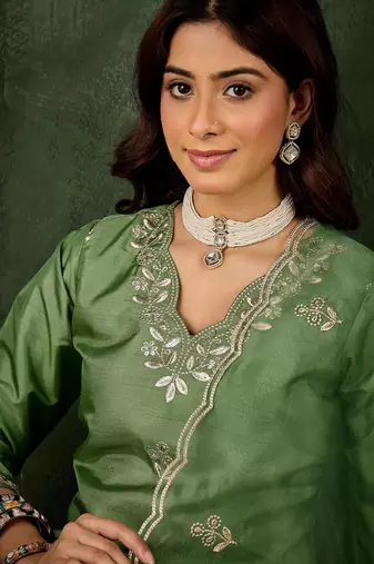 Light green women kurta pant dupatta set