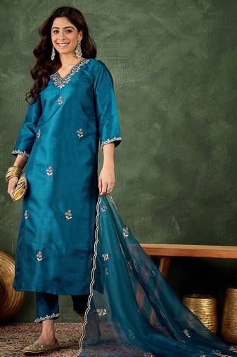 Blue women kurta pant dupatta set