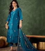 Blue women kurta pant dupatta set