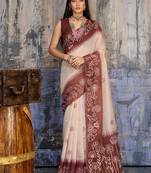 Cotton blend cream & brown saree