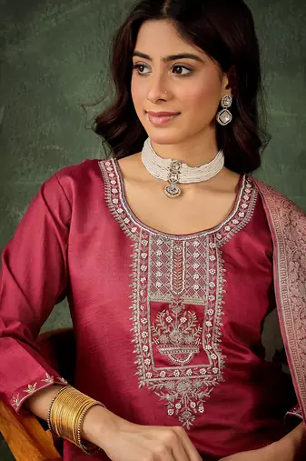 Maroon women kurta pant dupatta set