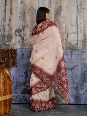 Cotton blend cream & brown saree 4