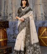 Cotton blend cream & black saree