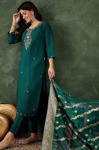 Green women kurta pant dupatta set