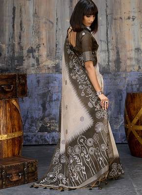 Cotton blend cream & black saree 4