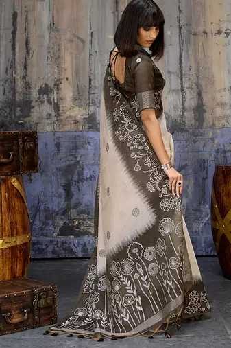 Cotton blend cream & black saree