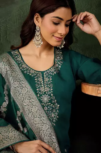 Green women kurta pant dupatta set
