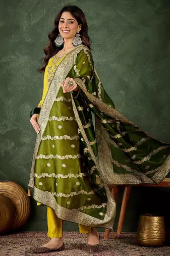 Yellow women kurta pant dupatta set