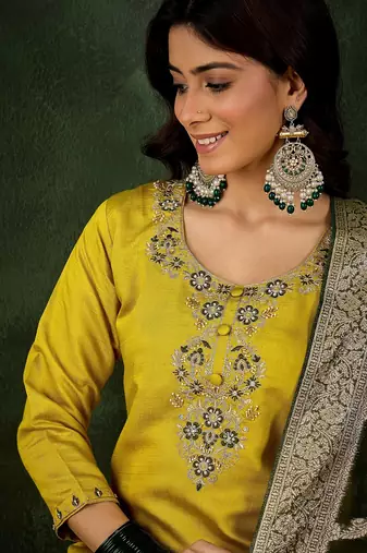 Yellow women kurta pant dupatta set