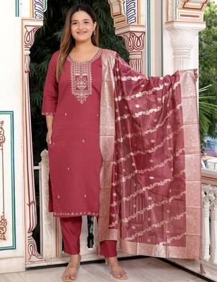 Maroon women kurta pant dupatta set 1