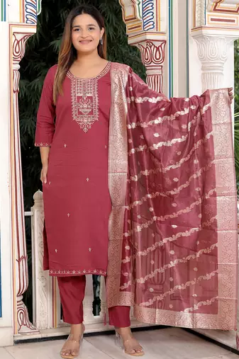 Maroon women kurta pant dupatta set