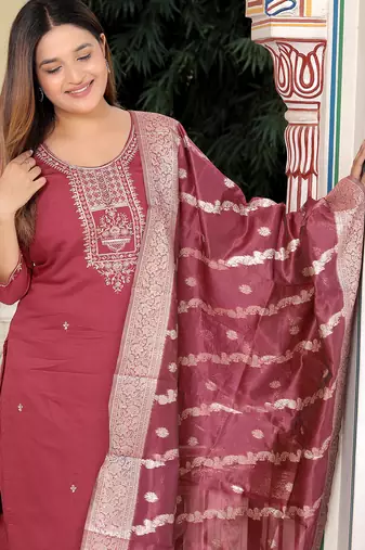Maroon women kurta pant dupatta set