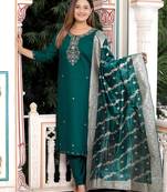 Green women kurta pant dupatta set