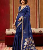 navy blue art silk woven work saree