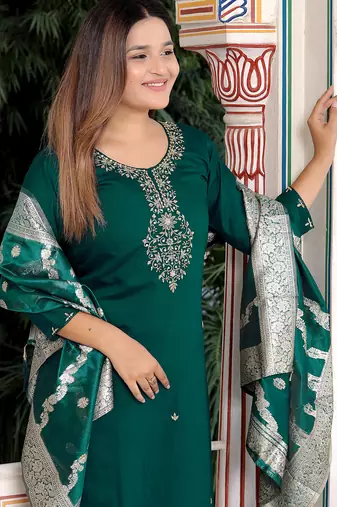 Green women kurta pant dupatta set