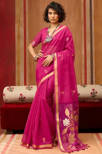 rani pink art silk woven work saree