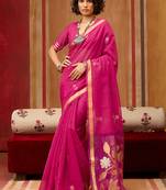 rani pink art silk woven work saree