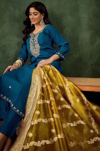 Blue women kurta pant dupatta set